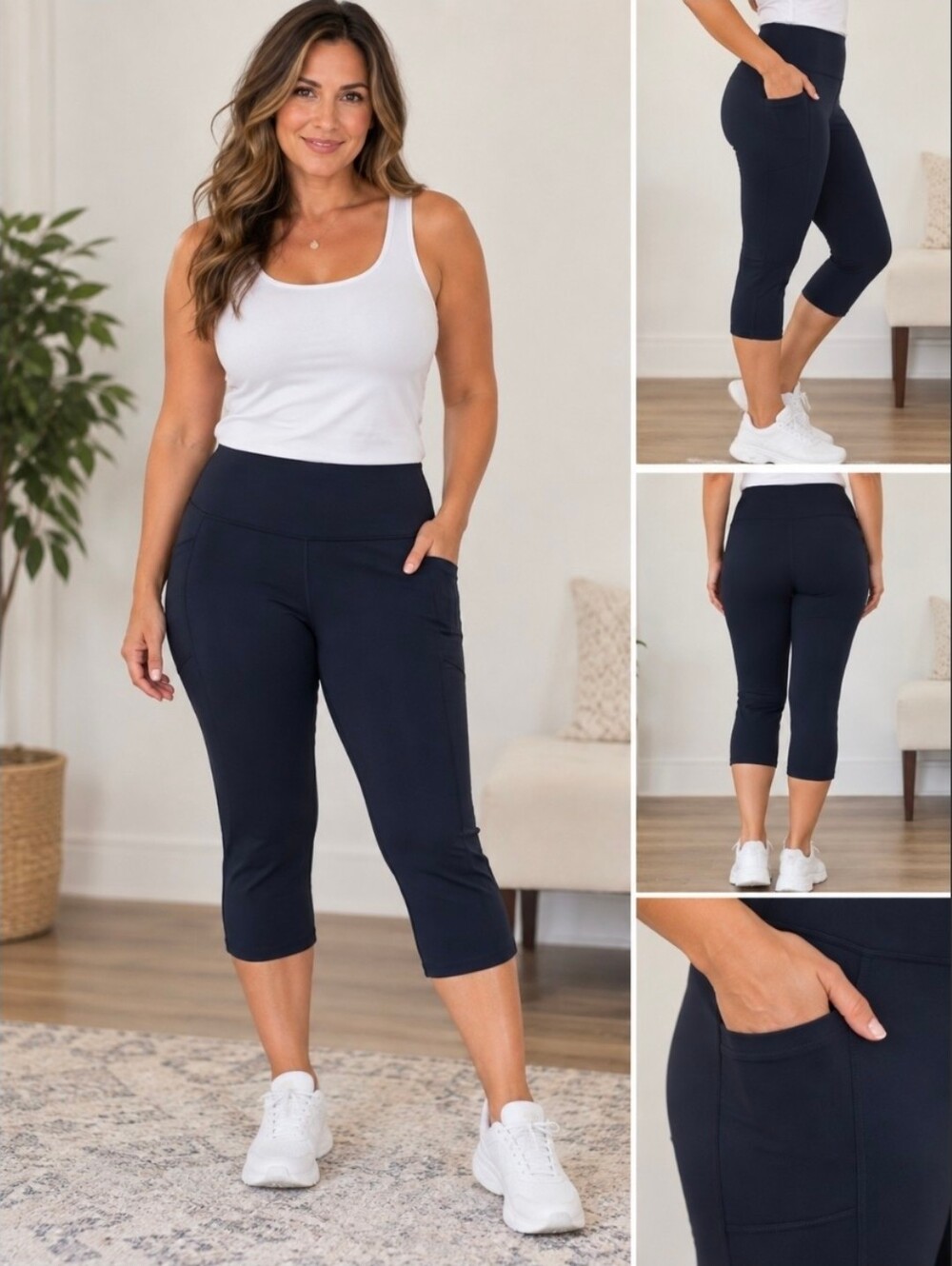 Skechers Blue High-Rise Capri Leggings with Side Pockets